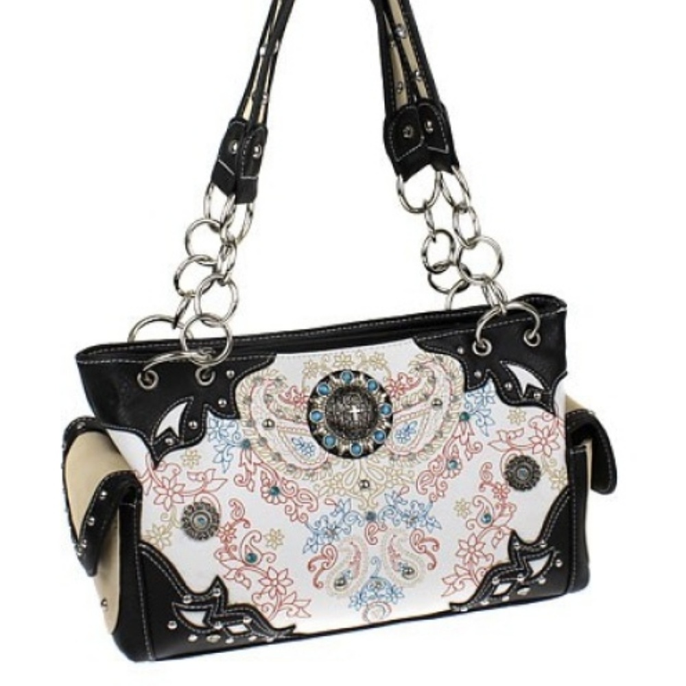 Western Concho Floral Print Handbag